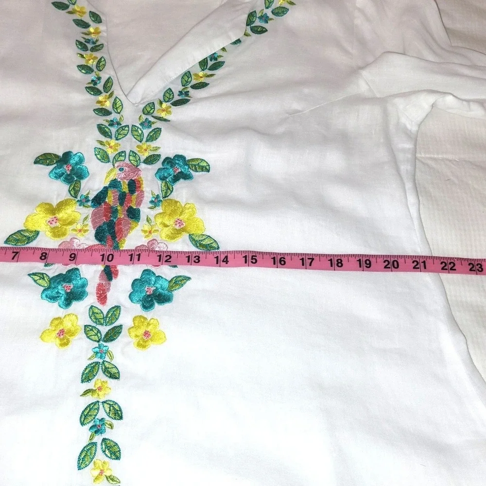 Lilly Pulitzer Amelia Island VTG Embroidered Floral White Linen Boho Tunic Top M - Picture 8 of 9